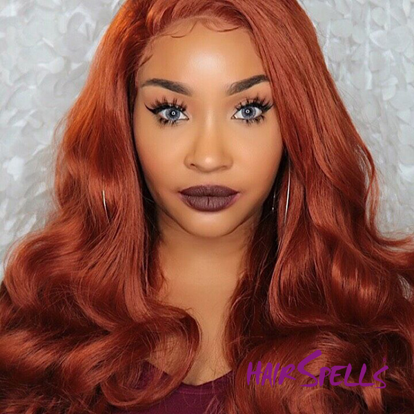 Auburn Long Wavy African American Wigs Synthetic Lace Front Wigs For ...