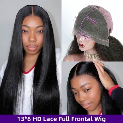 Glueless Wear Go HD Lace 13*6 Full Front Wig 150% & 200% Density Virgin Human Hair Preplucked Hairline Pre Bleached Tiny Knot