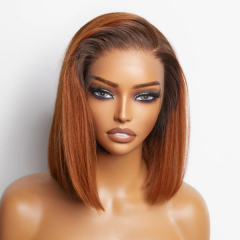Glueless Wear Go 5*5 13*4 Bob Wigs Brown/Ginger T4/350 Ombre Color 200% density Virgin Human Hair Customize 3-4 Days