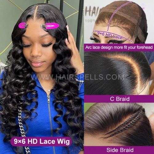 Glueless Wear Go HD Lace 9*6 Lace Parting Max Closure Wig Arc Lace Snug Fit The Forehead Preplucked Prebleached 180% Density Virgin Human Hair