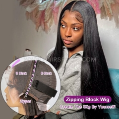 Zipping Block Wig Design With Replaceable Top Block 13*4 Transparent Lace Frontal And Bottom Base Block Half Wig